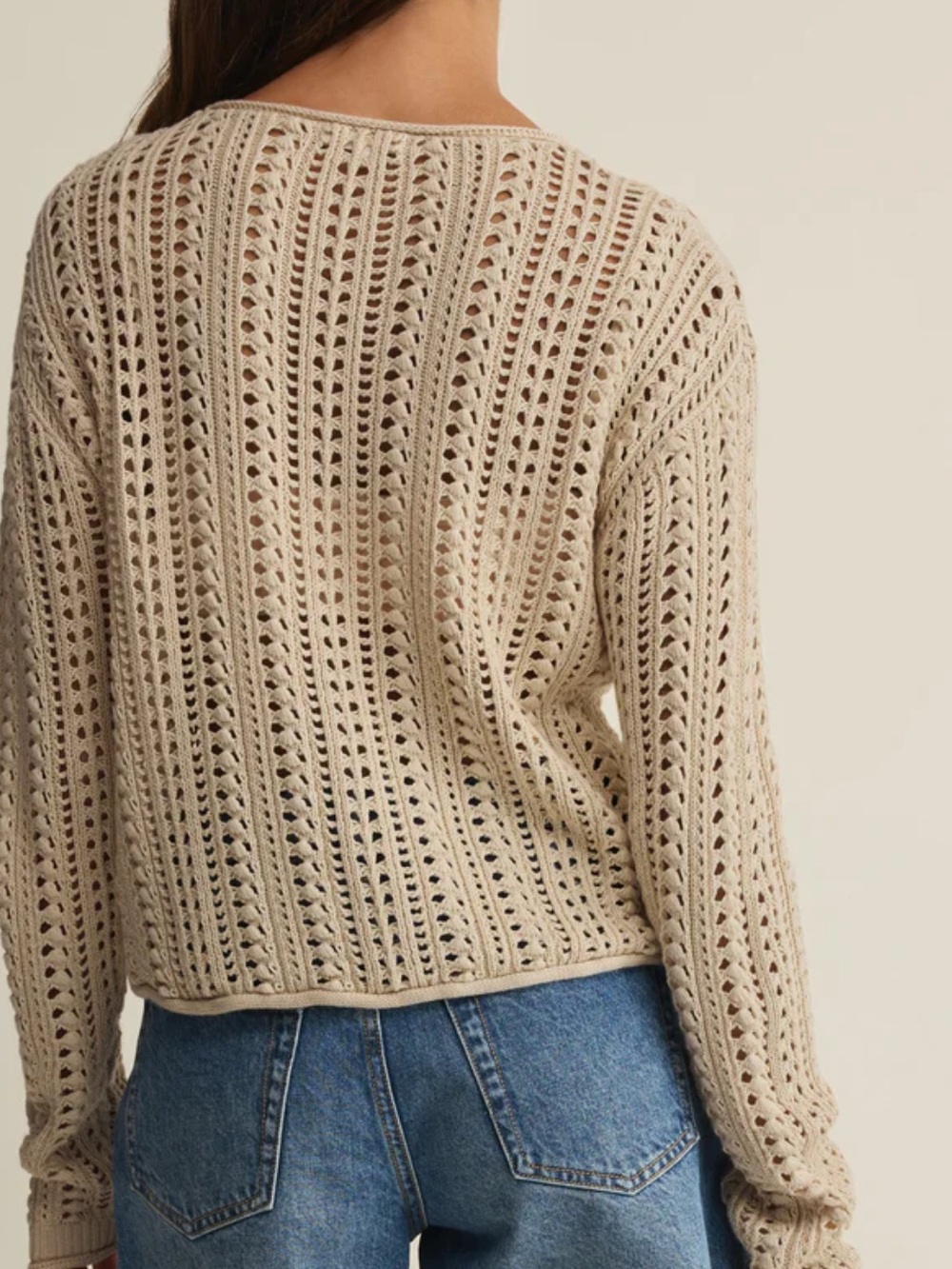 Z supply Upland crochet sweater Open-Knit Crewneck Sweater long sleeve - Picture 2 of 6